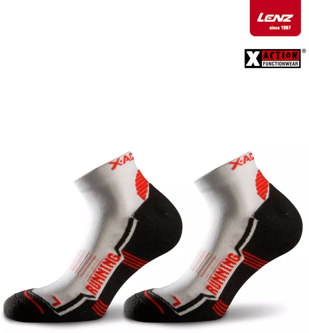 Lenz - funktionelle Laufsocken - Sportsocken - 3D Stricktechnik - Running silver, rot weiß