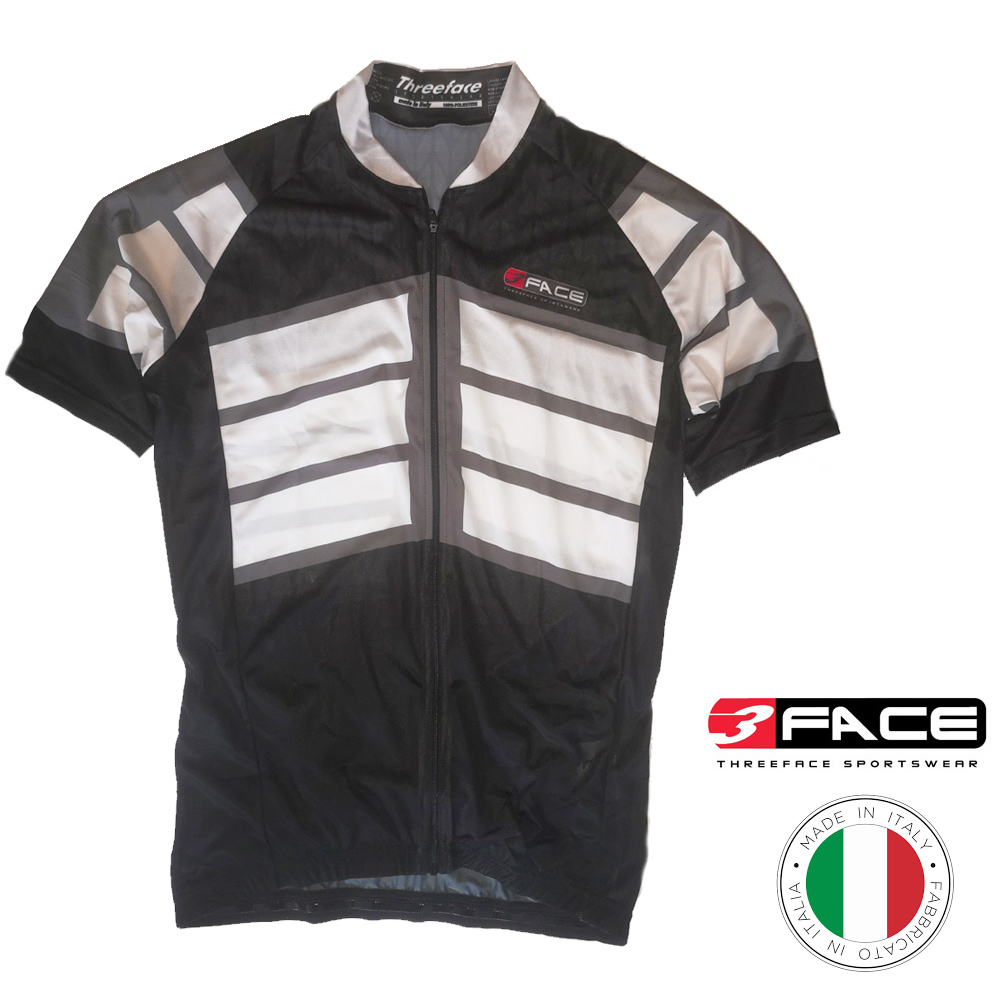 3Face - hochwertiges Kurzarm Radtrikot - 3 Trikotrückentaschen - Made in Italy - Mod.Cogilo - schwarz