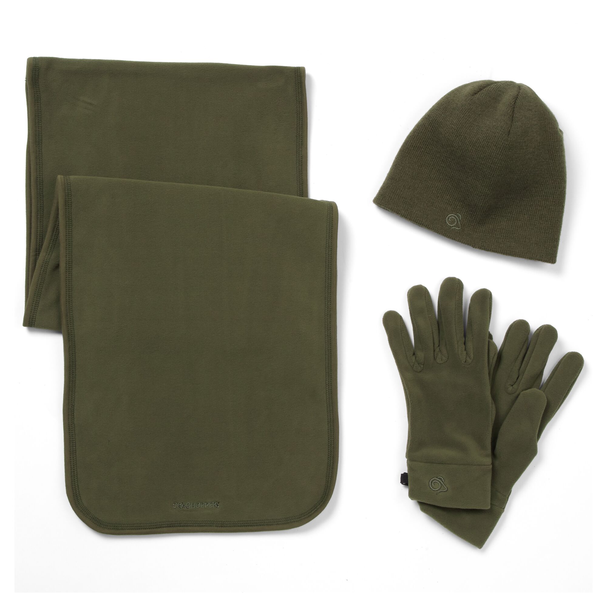 Craghoppers - Essntl II Flc Set Schal Handschuhe Mütze, grün