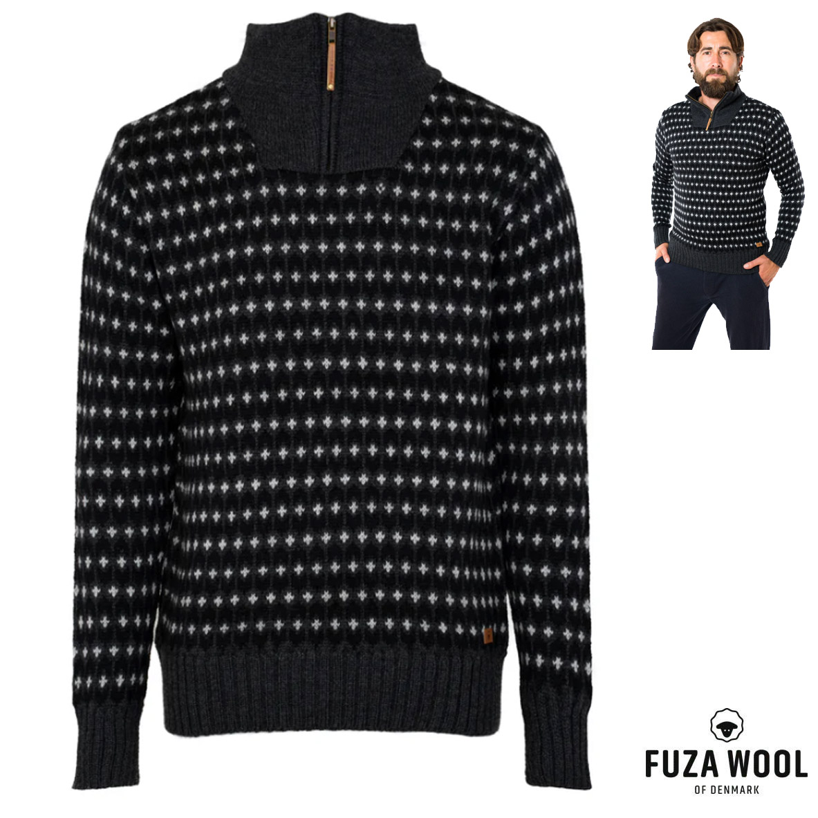 FUZA WOOL - Herren 100% Merino Zip Sweater YMER 1/2 Zip Pullover Jacke