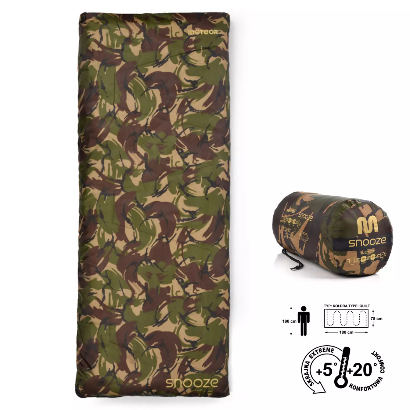 Meteor - Snooze Comfort Schlafsack - 180x75cm, 5 Grad, army