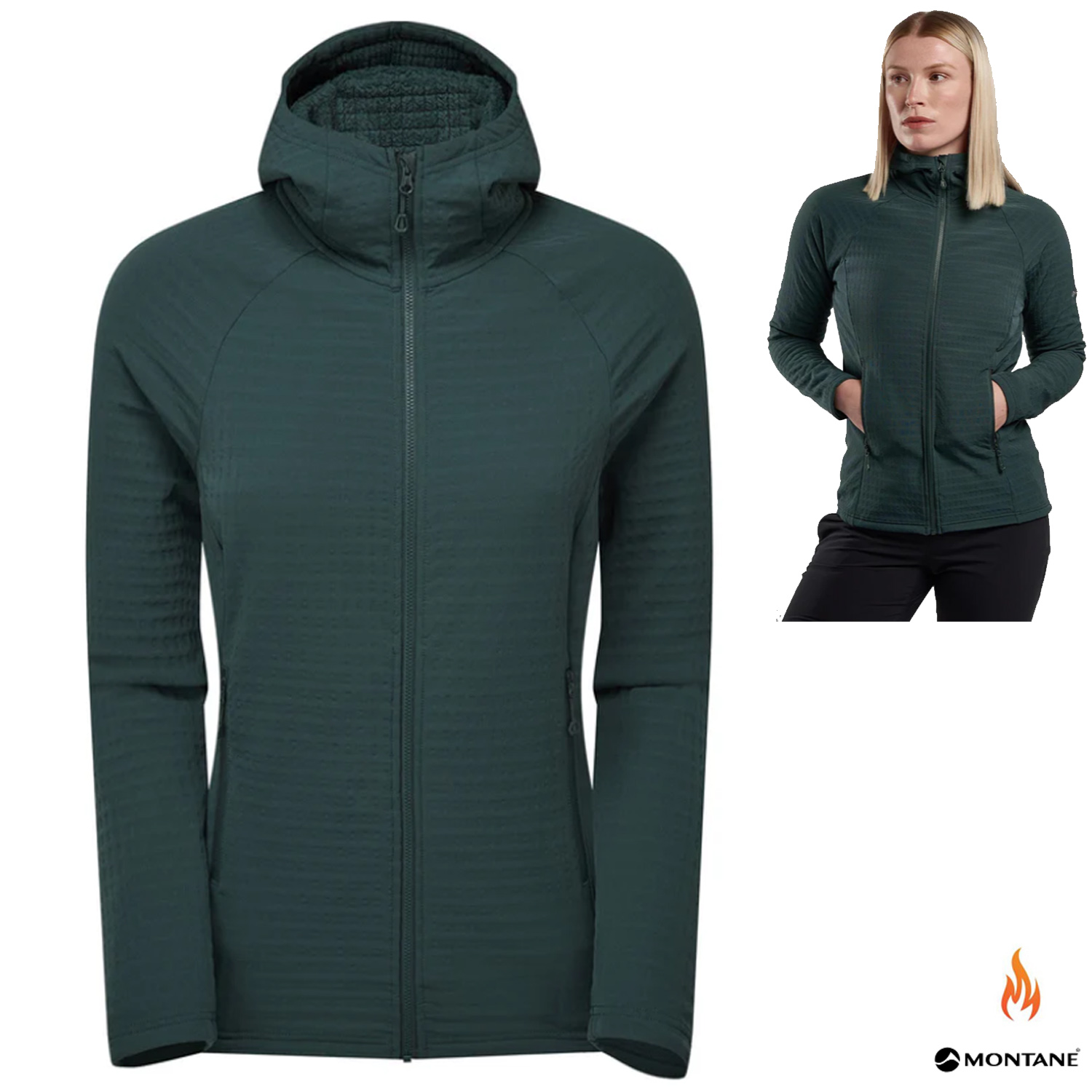 Montane - Protium X Hoodie wärmende Fleece Zip Jacke, deep forest