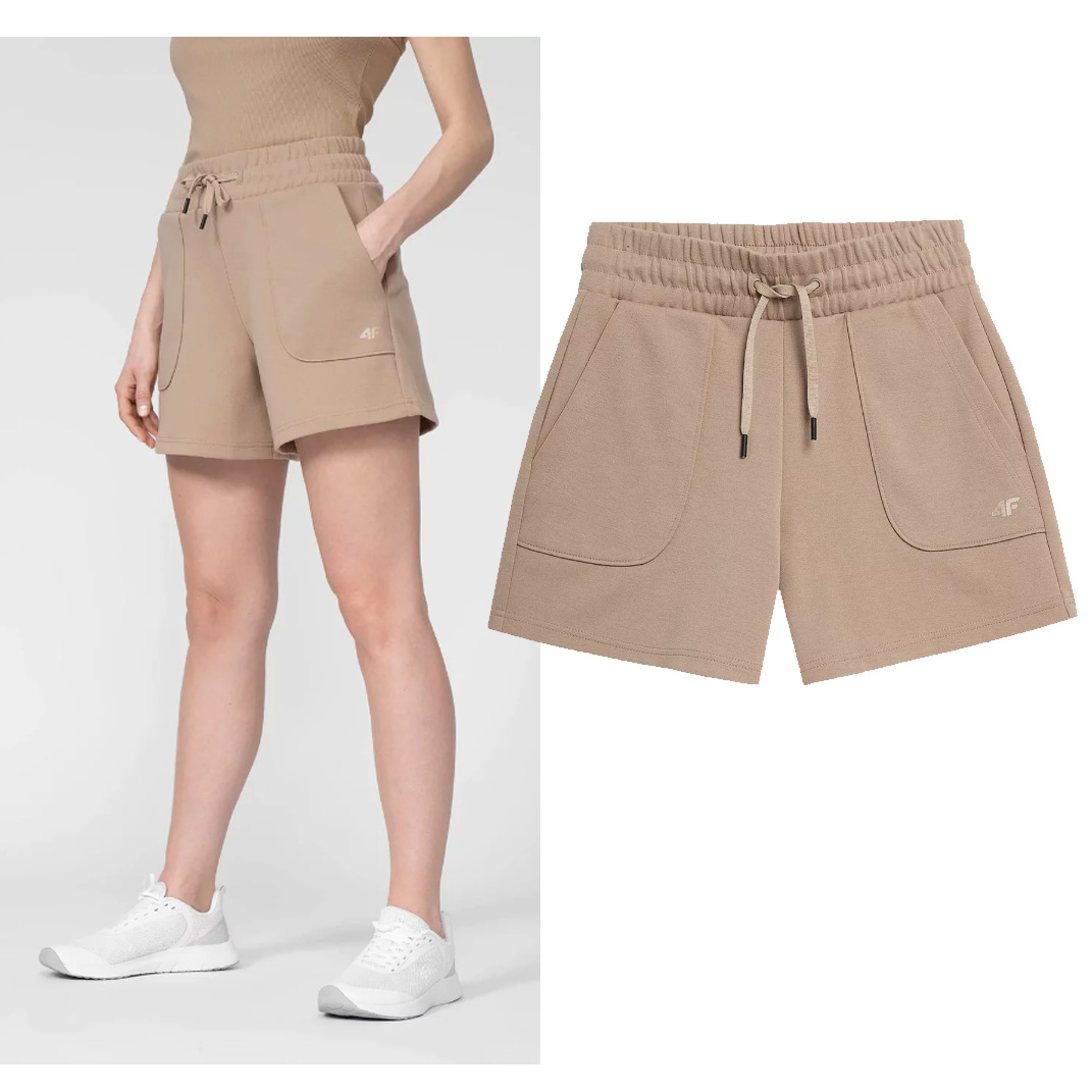 4F - Damen Casual Fleeceshorts kurze Hose, beige