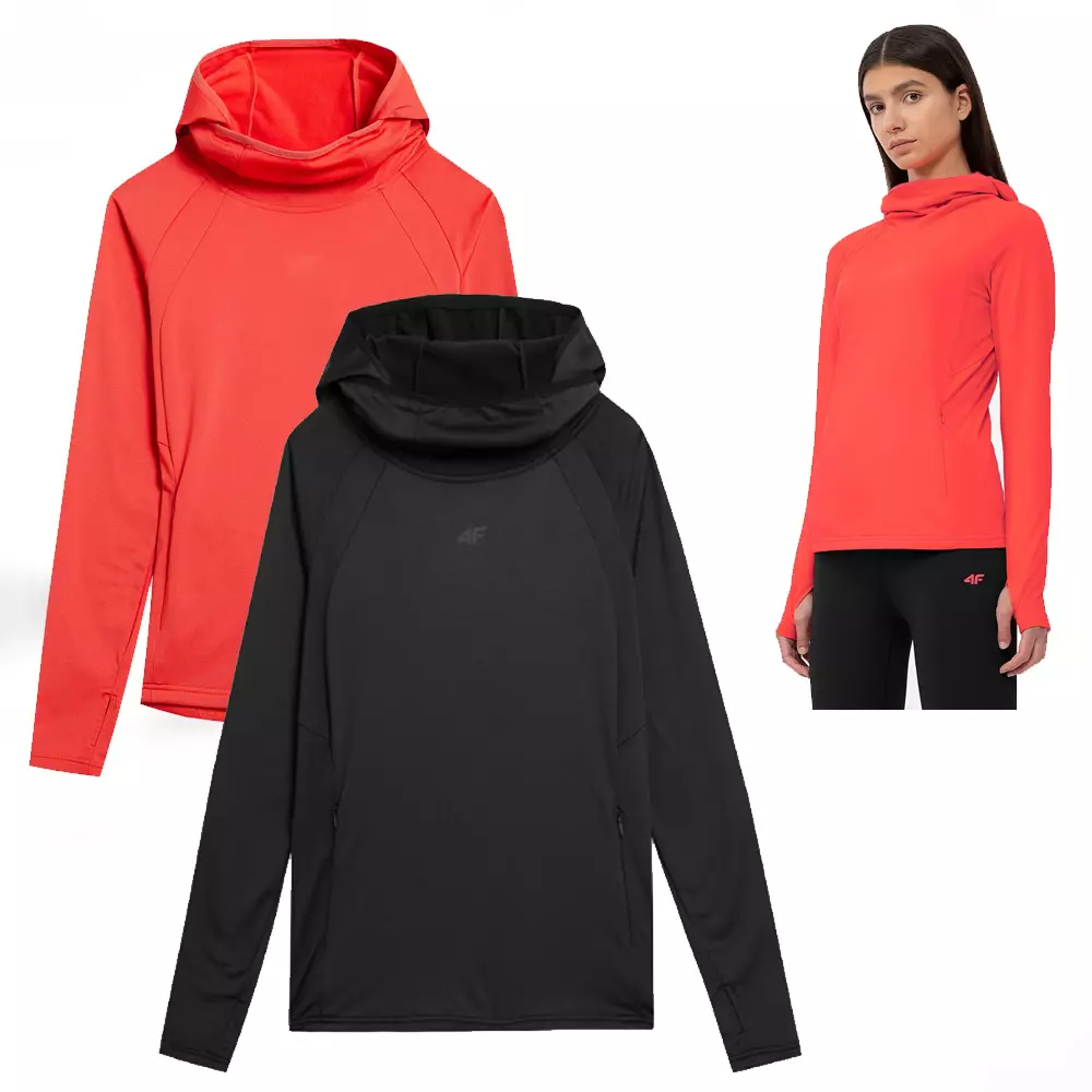 4F - Damen Langarmshirt, Laufshirt mit Sturmhaube Sport Longshirt