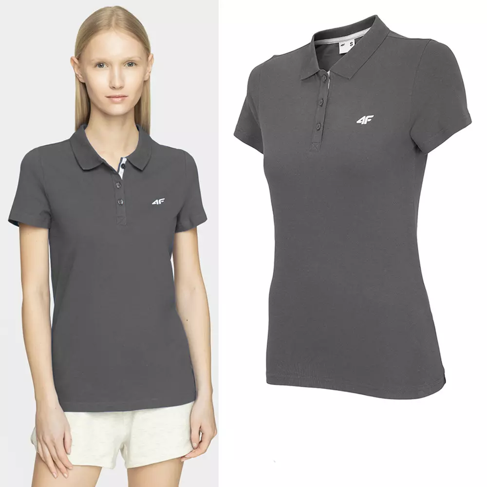 4F - Damen Poloshirt Baumwolle - grau