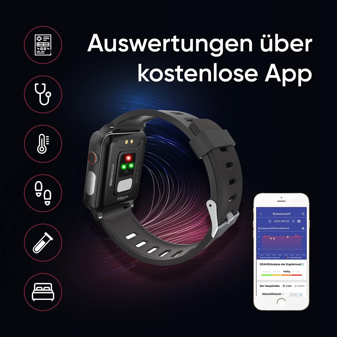 HEYRO Wearable Fitnessuhr FIT 21, Bluetooth Smartwatch Pulsmesser