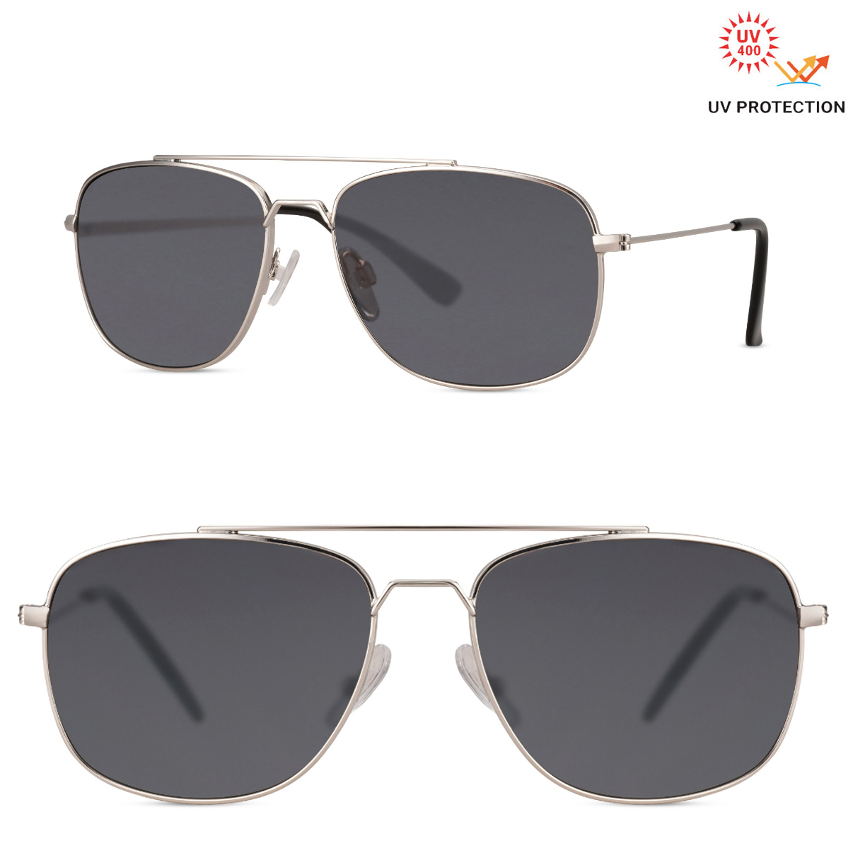 Funktionelle Piloten Sonnenbrille Cat.3 - 100% UV400 Gläser, silver