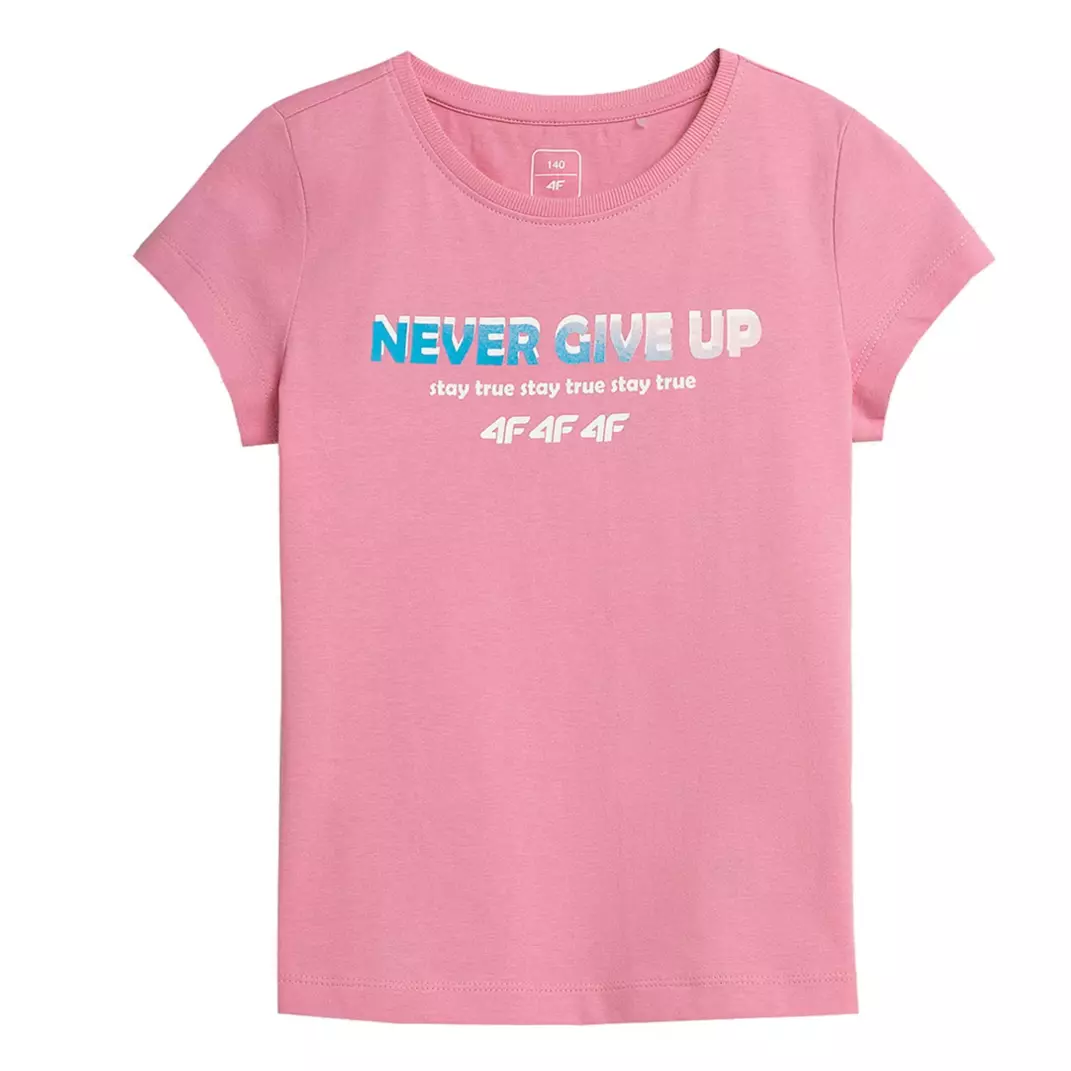 4F - Kinder Baumwoll Shirt T-Shirt, Never give up, rosa