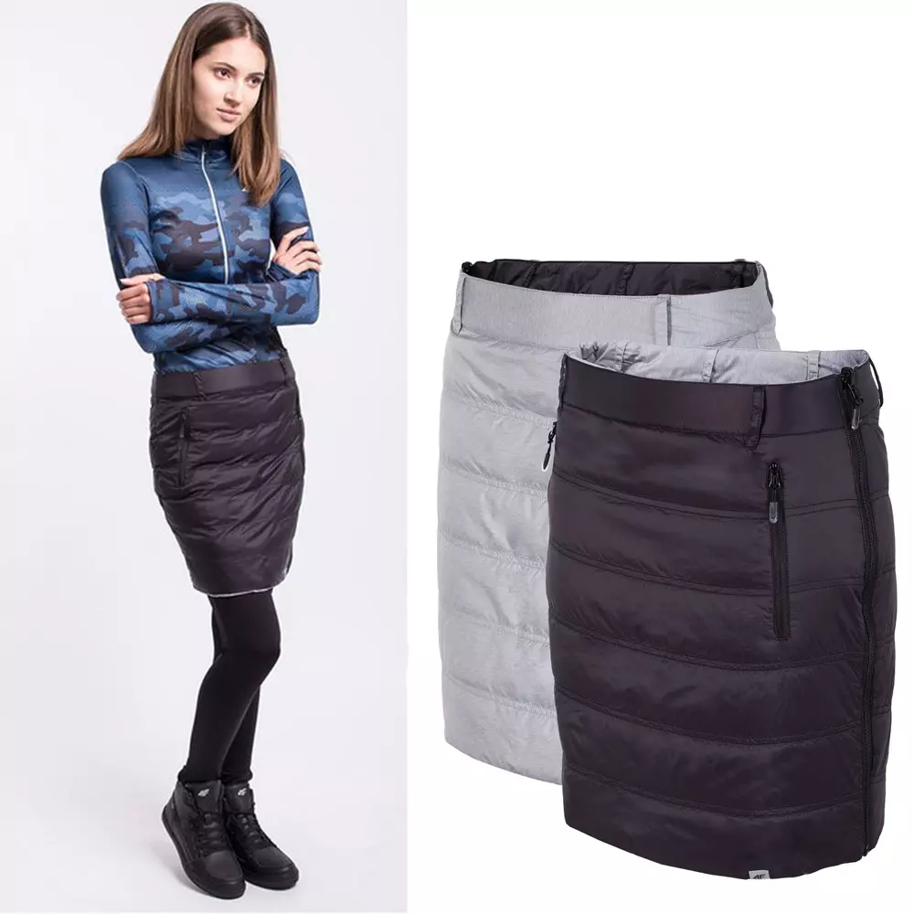 4F -Synthetische Daune Wenderock - Damen Wanderrock - silber grau / schwarz