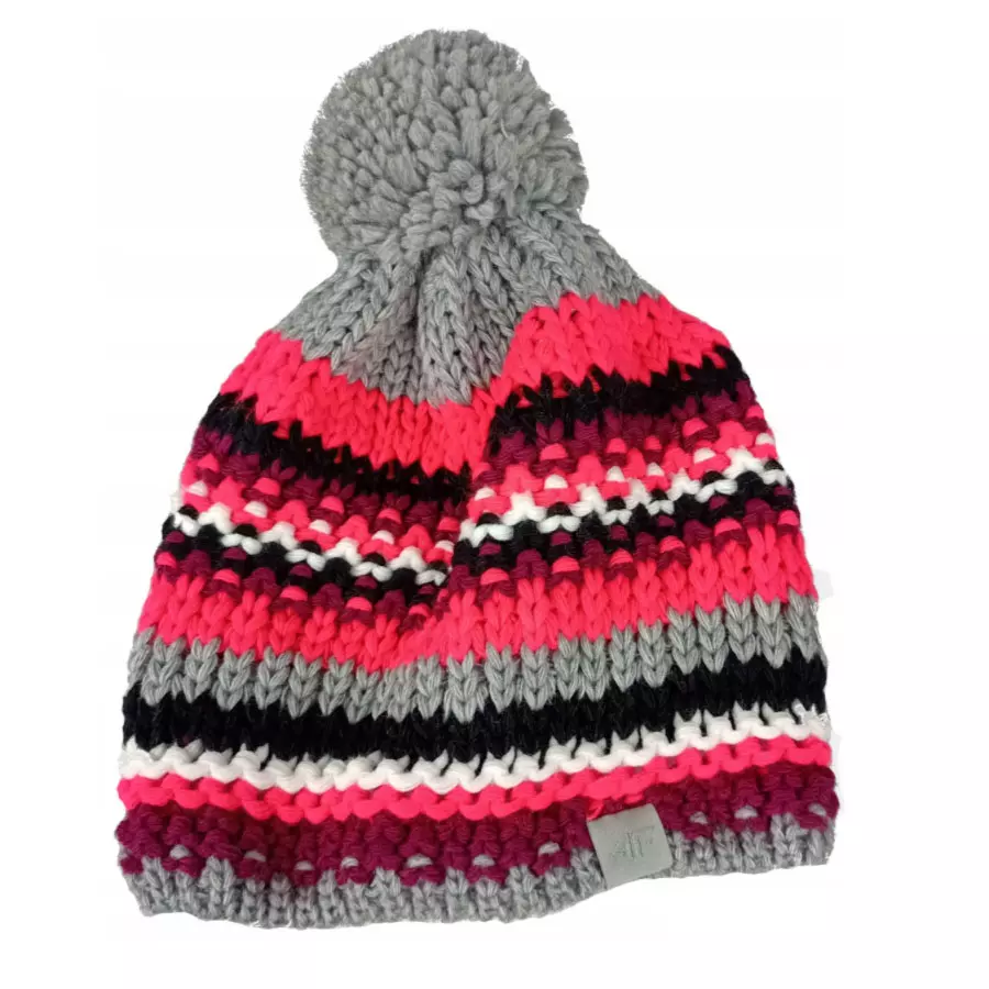 4F - Strickmütze mit Bommel - schwarz rosa S/M