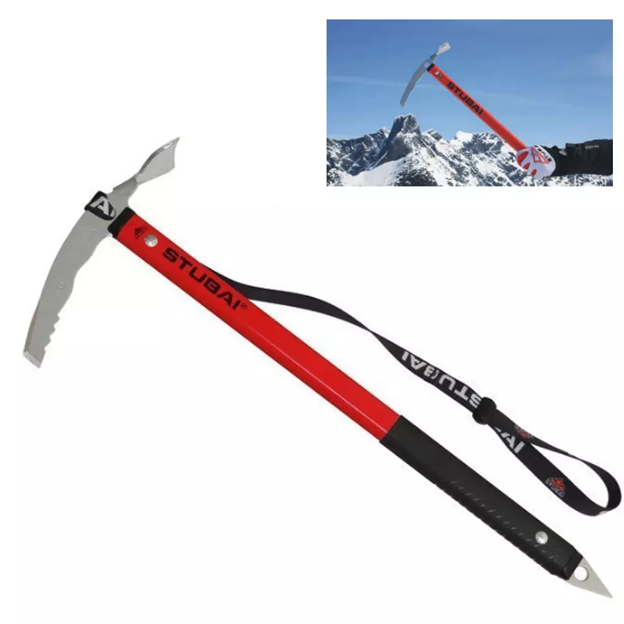 STUBAI - TOUR LITE Eispickel mit Handschlaufe, schwarz rot, 77cm