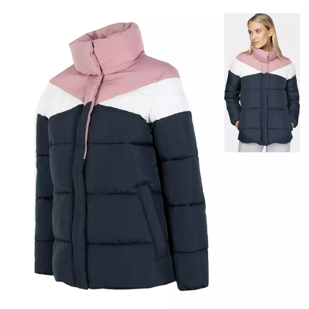 4F - Damen gefütterte Winterjacke Steppjacke - pink navy