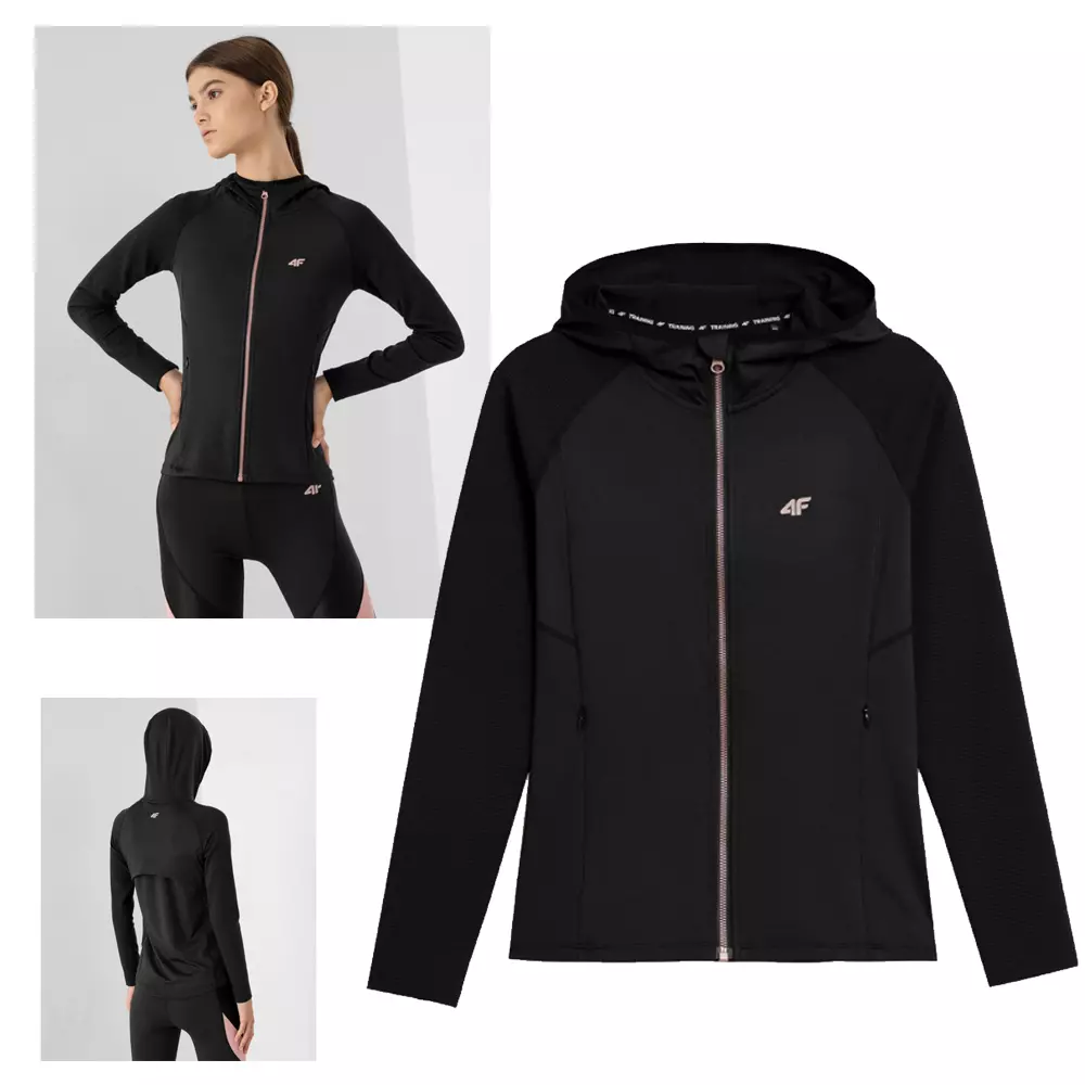 4F - Damen Sport Fitnessjacke, Laufjacke - schwarz