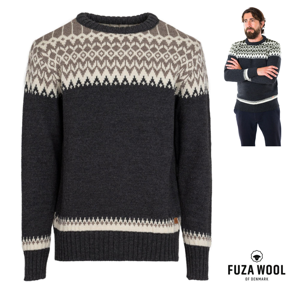 FUZA WOOL - Herren 100% Merino Pullover ALP Sweater Sweater Round Neck