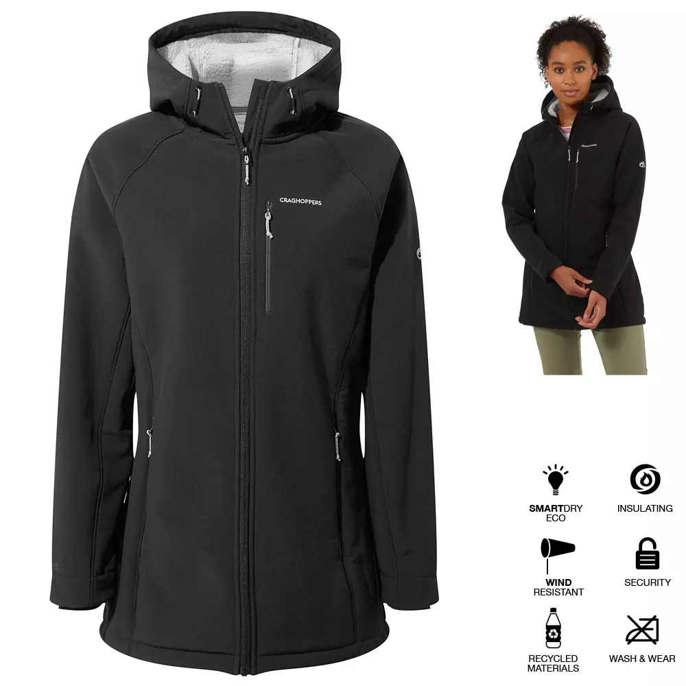 Craghoppers - wasserfeste, warme Softshell Stretch Jacke mit Kapuze - Ara, schwarz