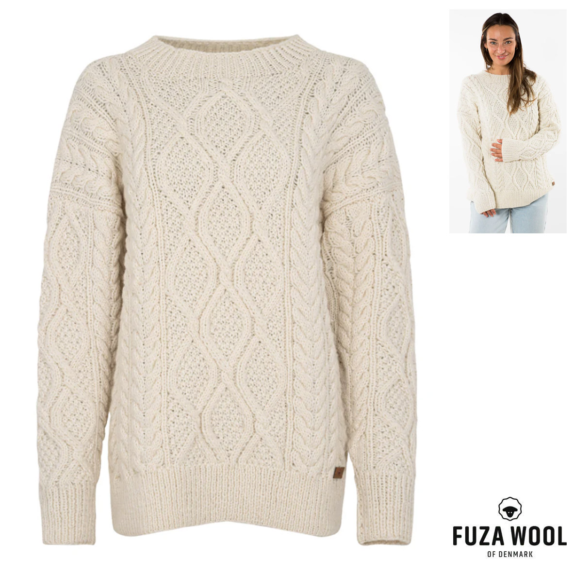 FUZA WOOL - Damen 100% Merino Pullover TILDA Sweater, white