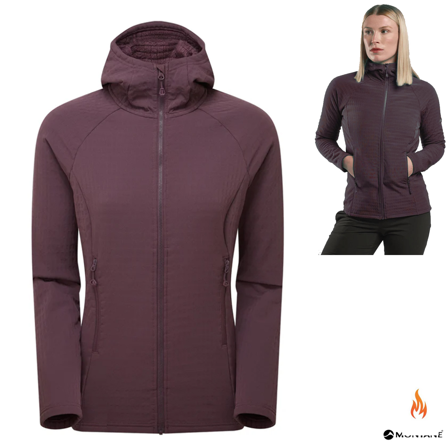 Montane - Protium X Hoodie wärmende Fleece Zip Jacke, beere