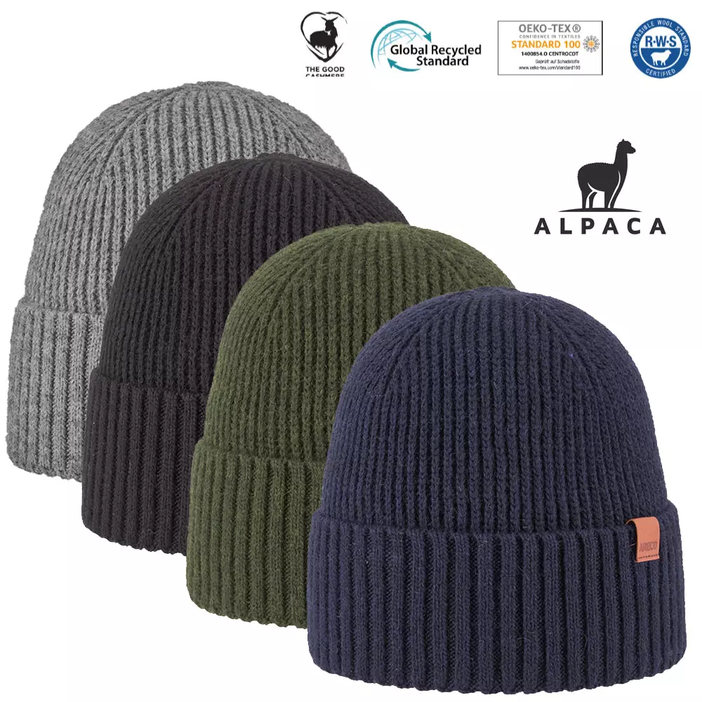 Areco - warme doppellagige Alpaca Wintermütze Merino Mütze - Ökotex