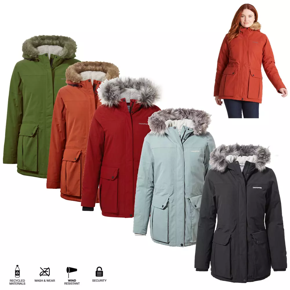 Craghoppers - wasserdichte, warm gefütterte Outdoor Longjacke mit Kapuze - Elison - Damen