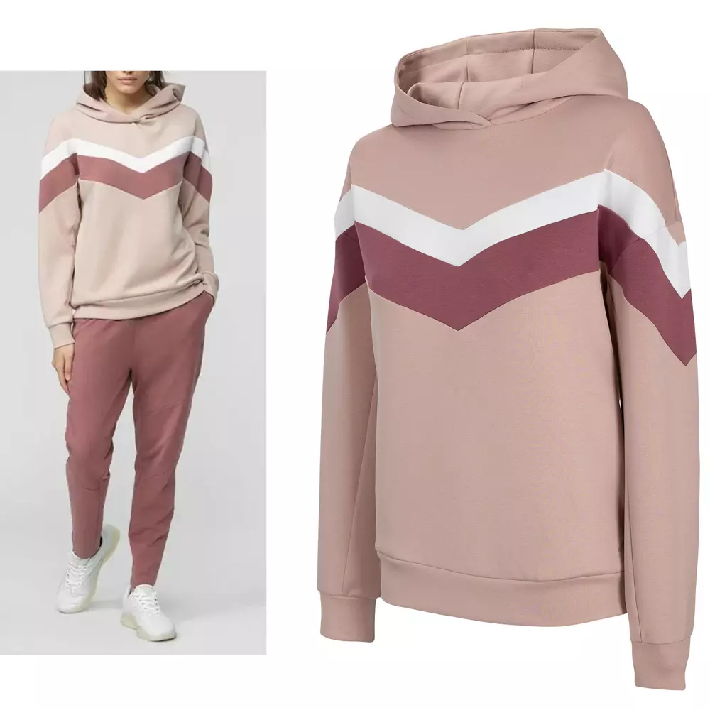 4F - Damen Sweatpullover - dicker Hoodie, weiß rose