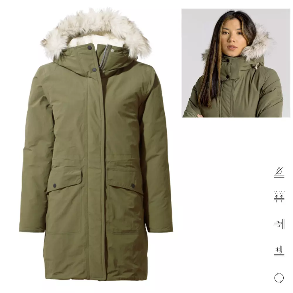 Craghoppers - warme, wasserdichte, wattierte, gefütterte Outdoor Long Jacke - Lundale 