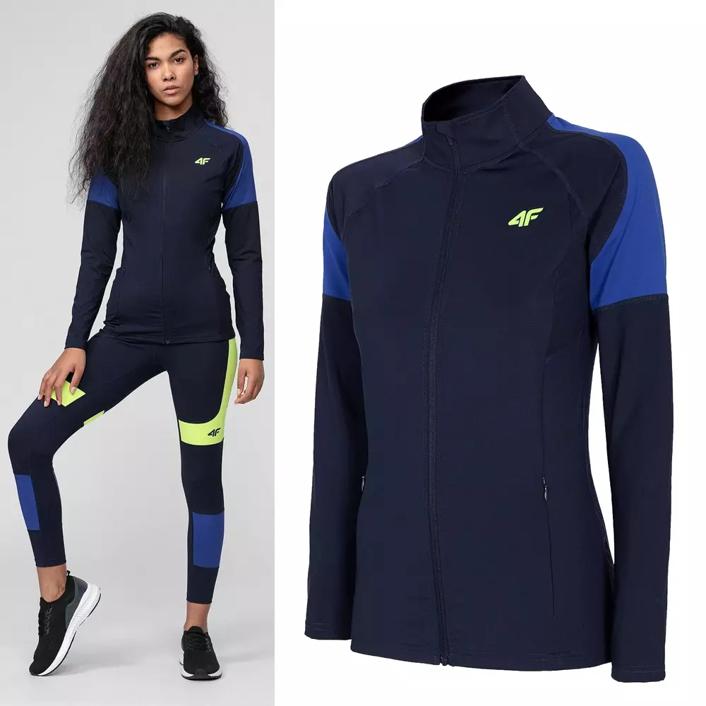 4F - Damen Fitnessjacke, Laufjacke - navy neongelb