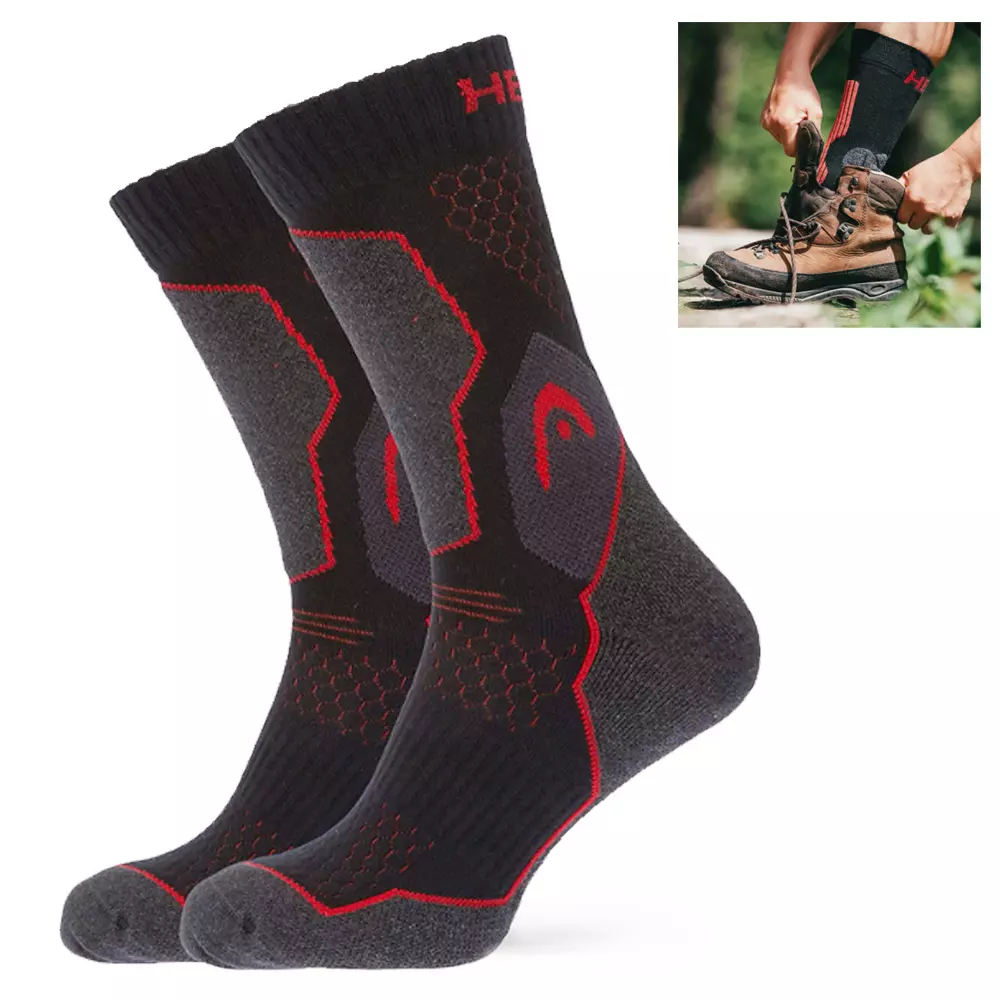 2er Pack HEAD Quarter lange Wandersocken Sportsocken, rot schwarz