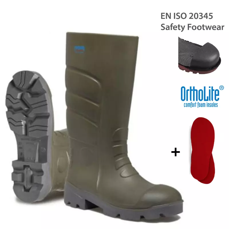 NORAMAX - PU Gummistiefel mit Stahlkappe, zertifiziert nach EN ISO 20345 S5, dark olive