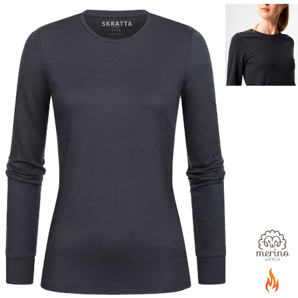 Skratta - Damen wärmendes Thermoshirt Longshirt mit Merino Anteil