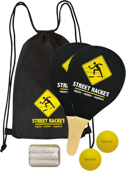 Street Racket Set, 2 Holzschläger, 2 Softbälle inkl. Kreise und Tasche