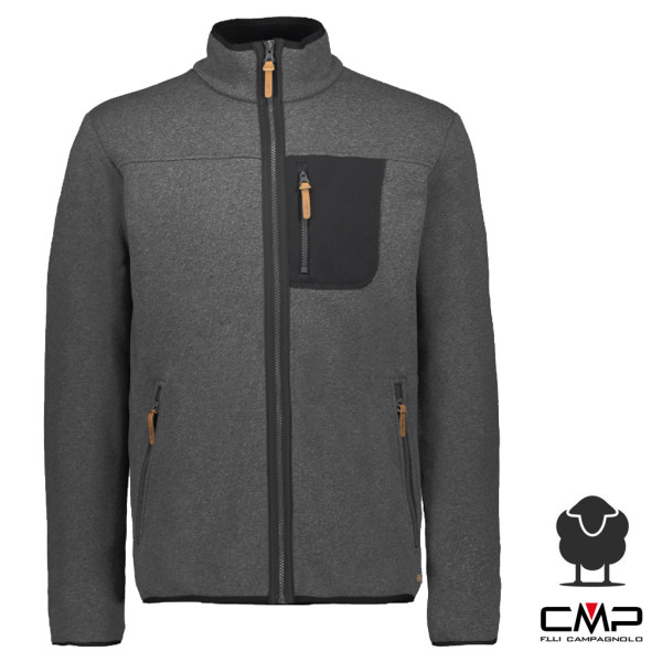 CMP - Wooltech Merino Fleecejacke Herren, fumo mel