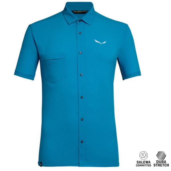 Salewa - Puez Minicheck2 Dry M S/S Herren Hemd Outdoor Polo, blau