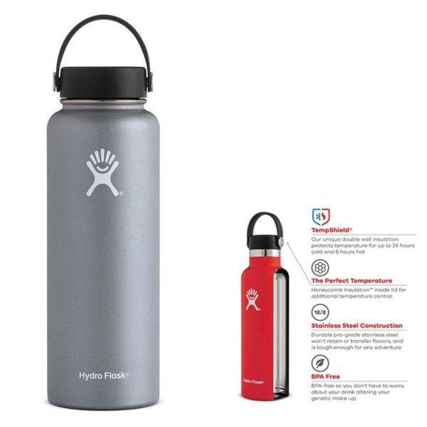 Hydro Flask Unisex – große Erwachsene Wide Mouth Trinkflasche Thermoskanne, grau 1,18 Liter