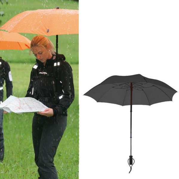 EuroSCHIRM - Göbel Regenschirm - schwarz teleScope handsfree, Trekkingschirm 